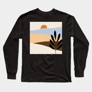 Contemporary abstract mountains and hills landscape with leaves branch digital design illustration Long Sleeve T-Shirt